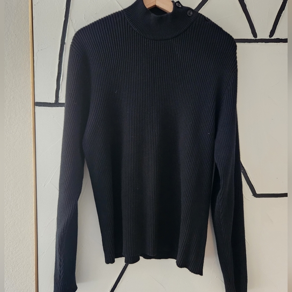 Black Vintage Polo Ralph Lauren ribbed Mockneck Sweater Size Large - Picture 2 of 7
